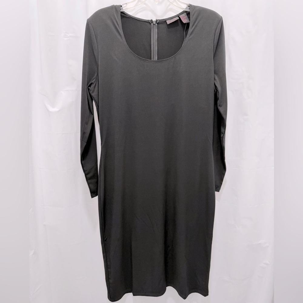 -SHAPE FX NWT 16 Black Long Sleeve Slimming Liquid Knit Dress Shapewear Built-in